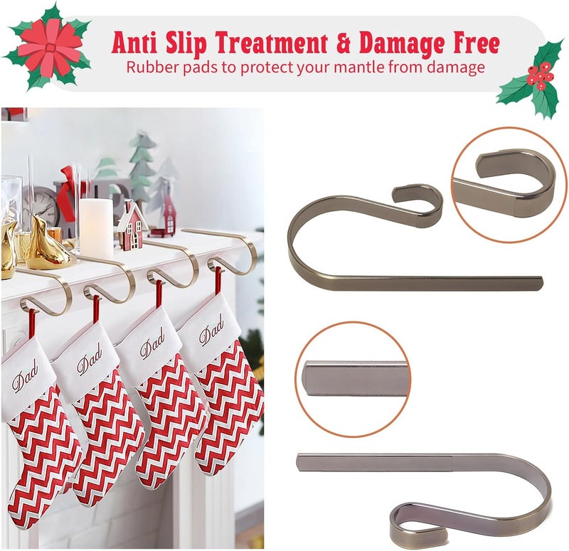 Klurent Christmas Stocking Holders for Mantle Set of 4, Lightweight Adjustable Christmas Stocking Holder Hooks Metal Fireplace Hanger for Christmas Party Decoration, Non-Slip Mantle Stocking Hooks(Bronze) - Image 4
